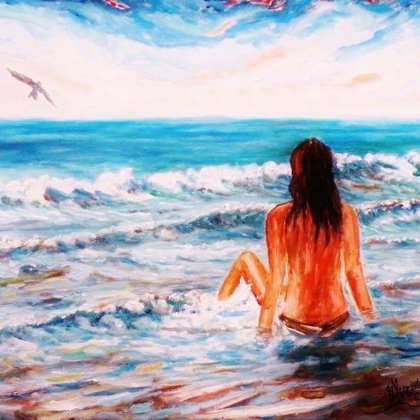 SOLITUDINE IN RIVA AL MARE - Olio su tela 50 x 40