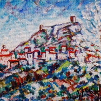 ROCCASCALEGNA-Paesaggio Parziale - Olio e sabbia su legno 30 x 17