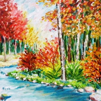 AUTUNNO LUNGO IL FIUME - Olio su tela 30 x 40